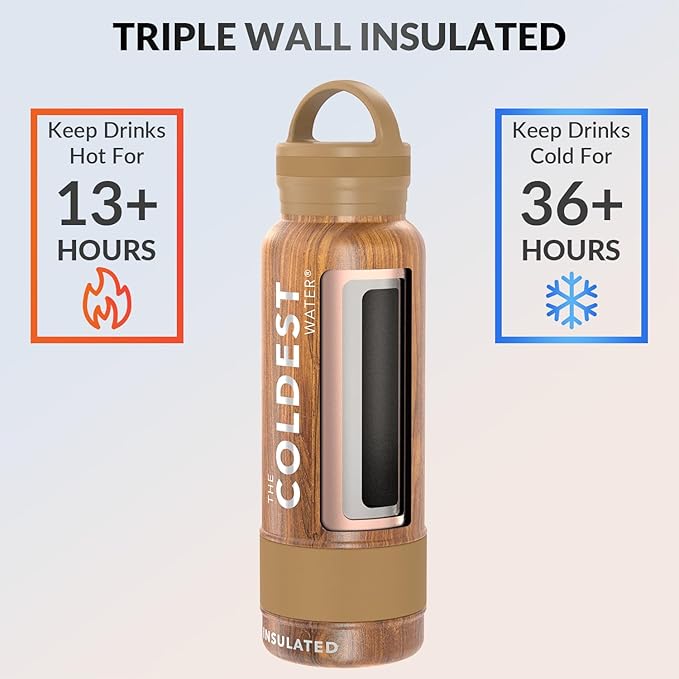 Coldest Insulated Water Bottle with Handle Lid | Leak Proof, Insulated Modern Stainless Steel, Triple Walled, Sport Thermos Bottles, Metal Flask | 21oz