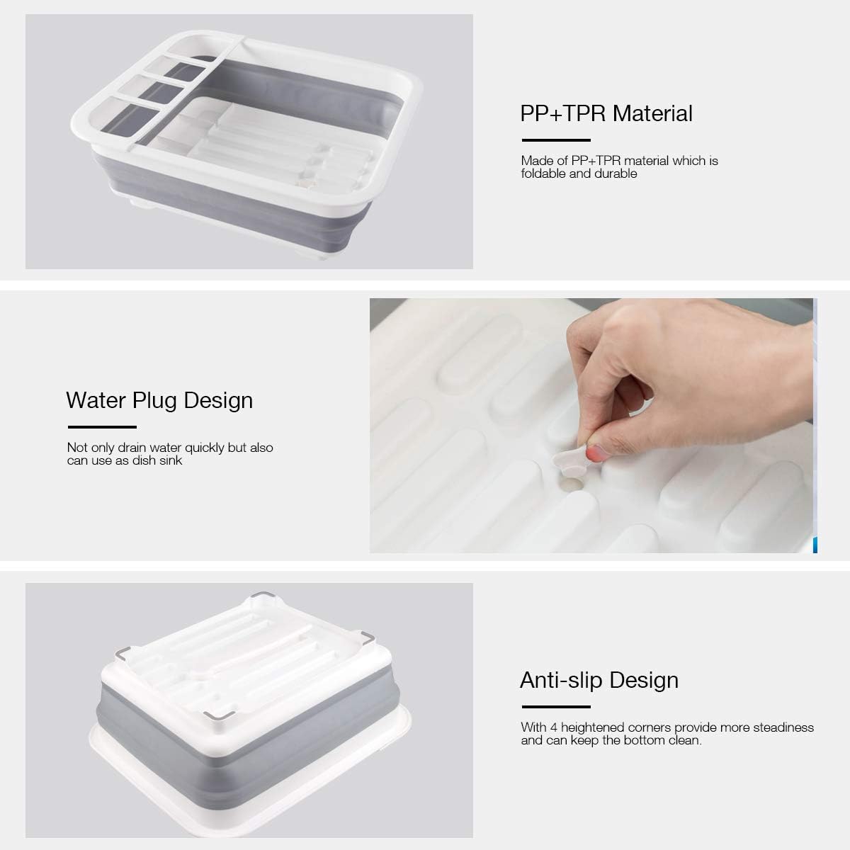 THANSTAR Collapsible Dish Drying Rack Portable Dinnerware Drainer Organizer for Kitchen RV Campers Travel Trailer Space Saving Kitchen Storage Tray