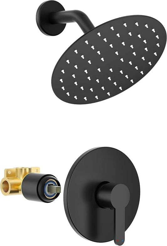 Shower Faucet, Black Shower Faucet Set with 8-Inch Rainfall Showerhead, Single-Handle Shower-Trim Kit Included Valve, Matte Black
