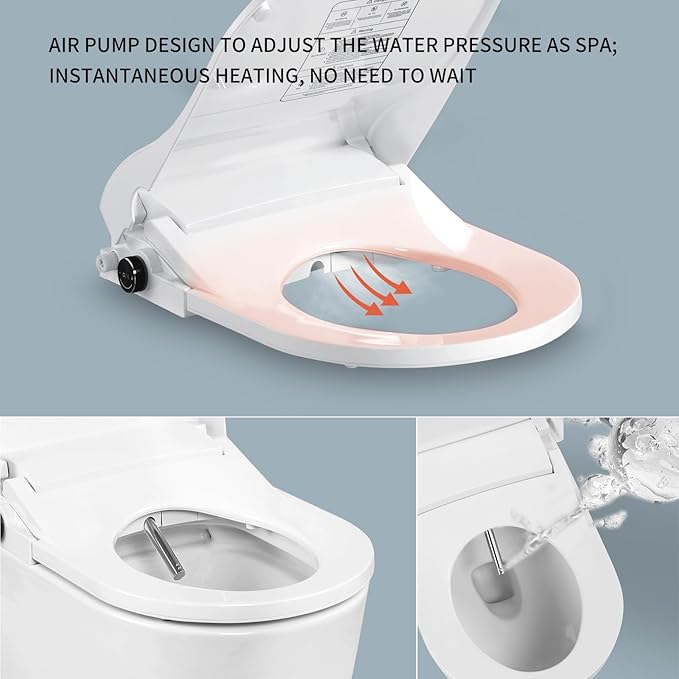 Electric Bidet Toilet Seat Elongated, Heated Toilet Seat with Bidet, Remote Control Wash, Warm Air Dryer, LED Light, Quiet Operation, Stainless Steel Nozzle, Smart Toilets (U Shape)