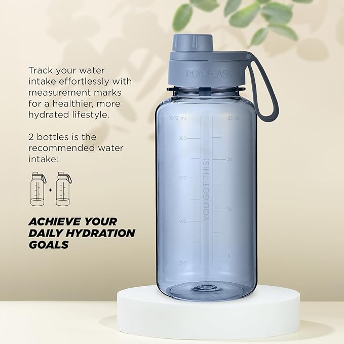 IRON °FLASK Clear Tritan Trekker Water Bottle with Chug Lid & Rubber Boot - Leak Proof & Lightweight for Gym, Hiking, Sports - Dishwasher Safe, BPA Free Plastic - Stormy Blue, 32 Oz
