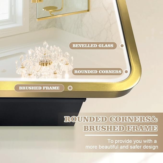 16×26inch Medicine Cabinet,Mirror Cabinet with Beveled Mirror,Solf Close Hinge,Brushed Aluminum Framed,Detachable Side Plate for Recess Mount or Surface Mount,Gold