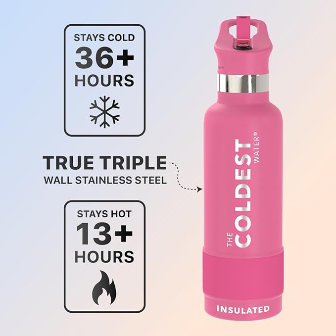 Coldest Water Bottle with Standard Mouth Straw Lid Metal Thermos Vacuum Insulated Stainless Steel l Reusable Leak Proof Cupholder Flask (21 oz, Flamingo Pink)