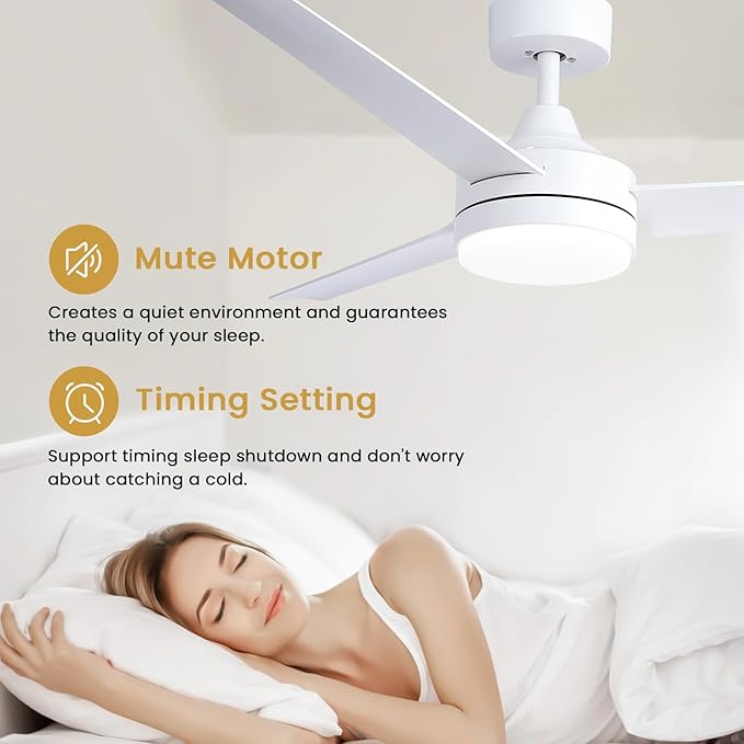 White Ceiling Fans with Lights,Modern 52-Inch Ceiling Fans DC Motor, Remote Control, 6-Speed Adjustable, Dimmable - Ideal for Living Room, Bedroom, Dining Room