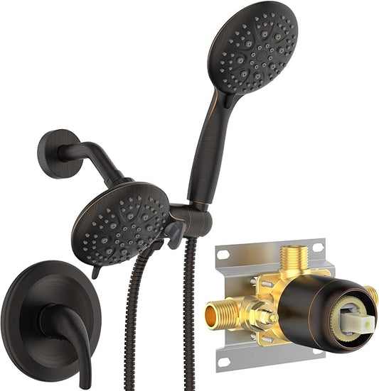 SR SUN RISE High Pressure 3-Way Rainfall Shower Faucet, 3 in 1 Shower Head and Handheld Shower Combo Set with 71” Hose, Easy to Clean Bathtub or Pets, Valve and Shower Trim Kit, Oil Rubbed Bronze