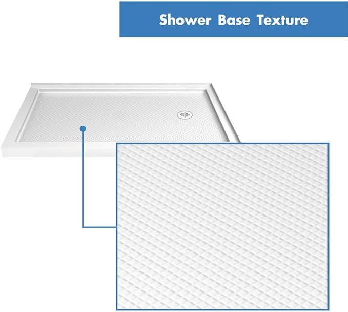 DreamLine SlimLine 34 in. D x 48 in. W x 2 3/4 in. H Right Drain Double Threshold Shower Base in White, DLT-1034482