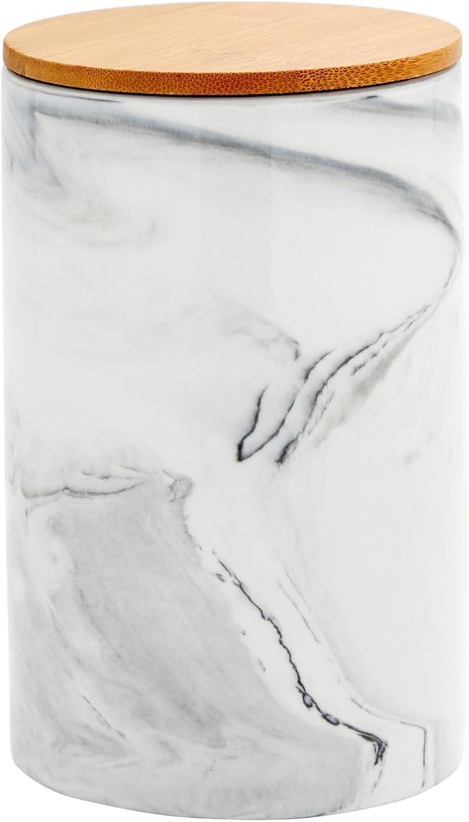 Farmlyn Creek Sugar & Coffee Container Set 3-Piece - White Marble Finish Ceramic Jar Set - Airtight Wood Lids - Ceramic Containers with Lids for Countertop Storage (5.9"/4.9"/3.9)