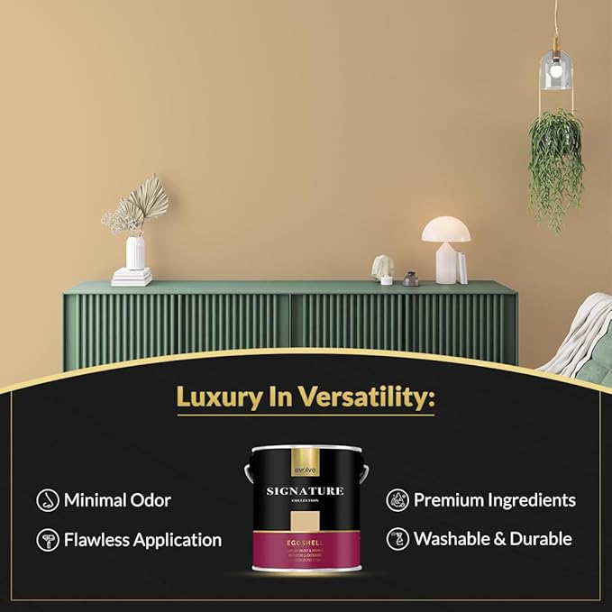 EVOLVE Signature Paint & Primer: Luxury Paint & Primer for Indoor & Outdoor Surfaces, Minimal Odor, Eggshell Sheen (Camel Brown, 1 Gallon)