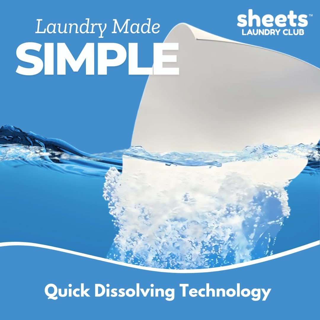 Sheets Laundry Club Laundry Detergent Sheets, 100 Loads - Fragrance Free Scent, Eco-Friendly, Quick-Dissolving Formula, Hypoallergenic, Septic Safe, Plastic-Free Packaging - 50 Sheets