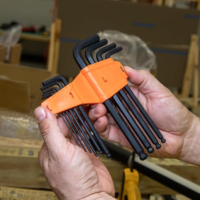 Klein Tools BLS10M 10-Key Metric Hex Key Caddy Set, L-Style Ball-End Keys, Sizes 1.5 to 10mm, Heat-Treated, Black Phosphate