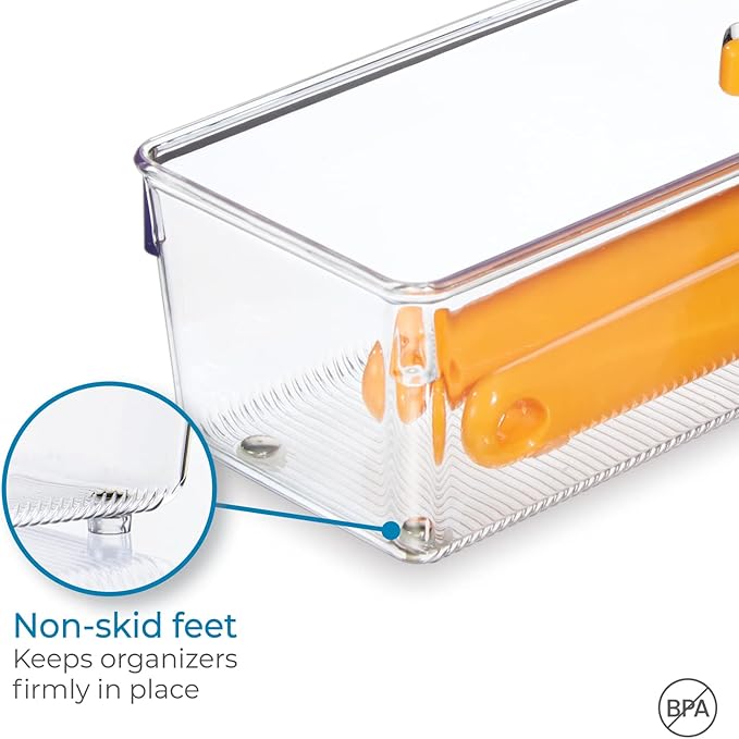 iDesign Utensil Holder and Silverware Organizer for Kitchen Utensils and Countertop Storage, The Linus Collection – Set of 2, 4" x 12" x 3", Clear