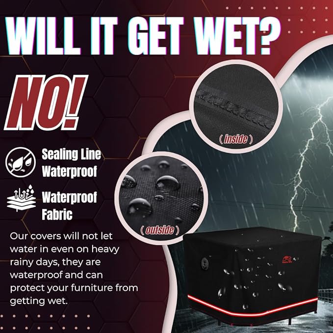 Turtle Life Patio Furniture Sets Cover, Heavy Duty Square Durable Waterproof Outdoor UV Resistant Anti-Fading Dining Table Chairs Furniture Cover, Black, 96"L x 96"W x 29"H