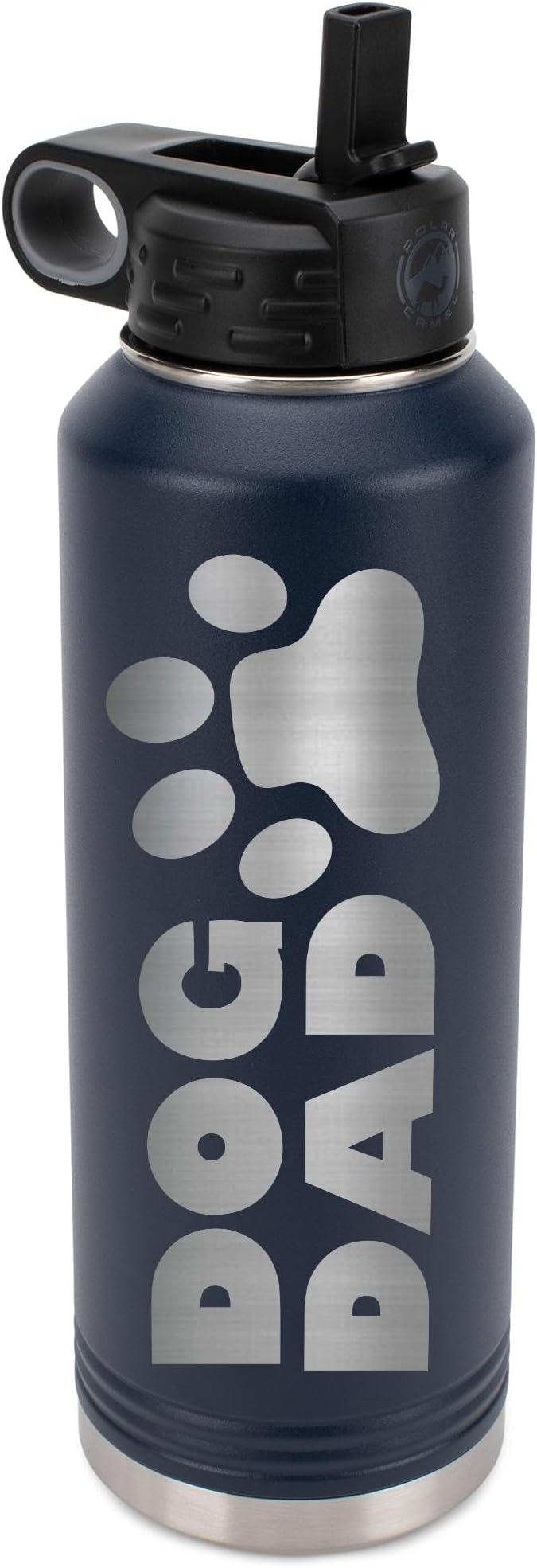 Elanze Designs Dog Dad Pawprint Navy Blue 32 ounce Stainless Steel Water Bottle With Straw