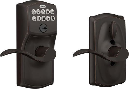 SCHLAGE FE595 CAM 716 ACC Camelot Keypad Entry with Flex-Lock and Accent Levers, Aged Bronze