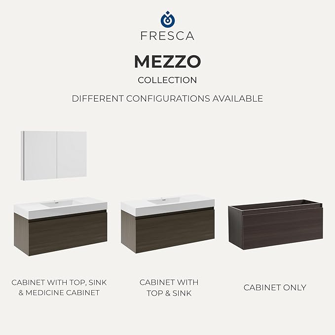 Fresca Mezzo 48 Inch White Wall Mount Modern Double Bathroom Vanity and Medicine Cabinet - Includes Double Integrated Sinks with 4 Soft-Closing Hidden Drawers - Faucets Sold Separately