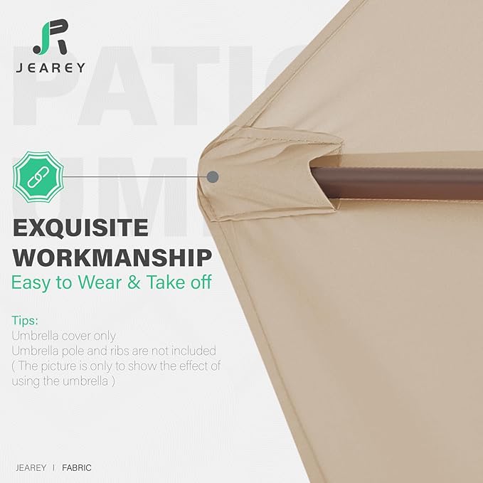 JEAREY 9 ft Patio Umbrella Replacement Canopy for 8 Ribs, Table Market Yard Umbrella Replacement Top Cover-Beige (Canopy Only)