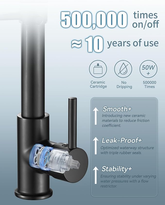 Kitchen Faucet, Black Kitchen Sink Faucets with Pull Down Sprayer, Single Handle Stainless Steel Faucets for Kitchen Sinks, Dual Function Spray Head, Farmhouse Kitchen Faucets