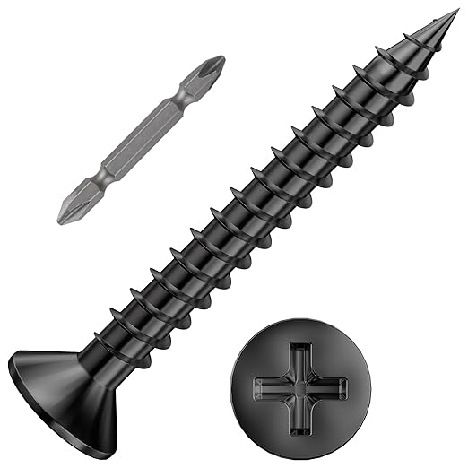 (250Pcs) #8x1-1/4 Black Wood Screw Quick Metal Self Tapping Flat Head