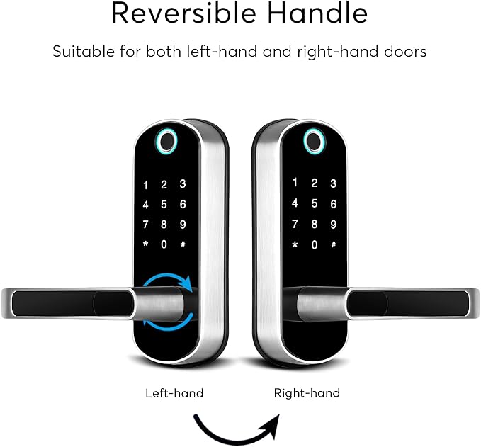 Smart Lock,TFX1 Bluetooth Enabled Fingerprint and Touchscreen Electronic Door Lock|TTLock App Unlock|Keyless Entry|Auto Lock|Fingerprint Door Lock for Home Office Apartment Hotel Garage School(Silver)