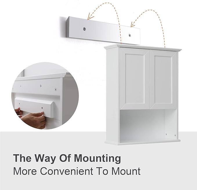 Bathroom Wall Cabinet Wooden Medicine Cabinet Buffering Hinge MDF Material Over Toilet Storage 23"x29" and Adjustable Shelves Cupboard Above Toilet with Large Space