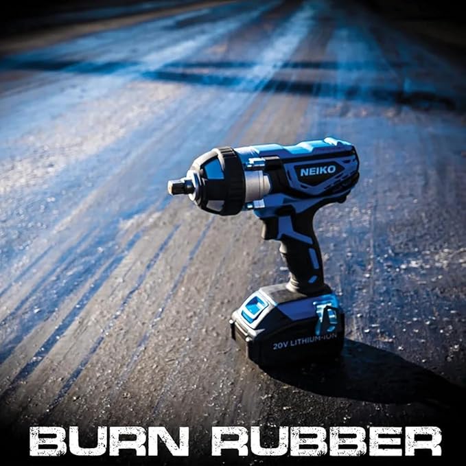 Neiko 10878A 1/2-Inch-Drive High-Torque Cordless Electric Impact-Wrench Kit with 20-Volt Lithium-Ion Charging Battery and 4 1/2-Inch-Drive Sockets