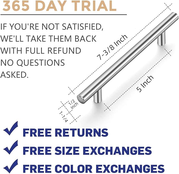 Ravinte 40 Pack | 7.38'' Cabinet Pulls Brushed Nickel Stainless Steel Kitchen Drawer Pulls Cabinet Handles 7-3/8”Length, 5” Hole Center with Mounting Template