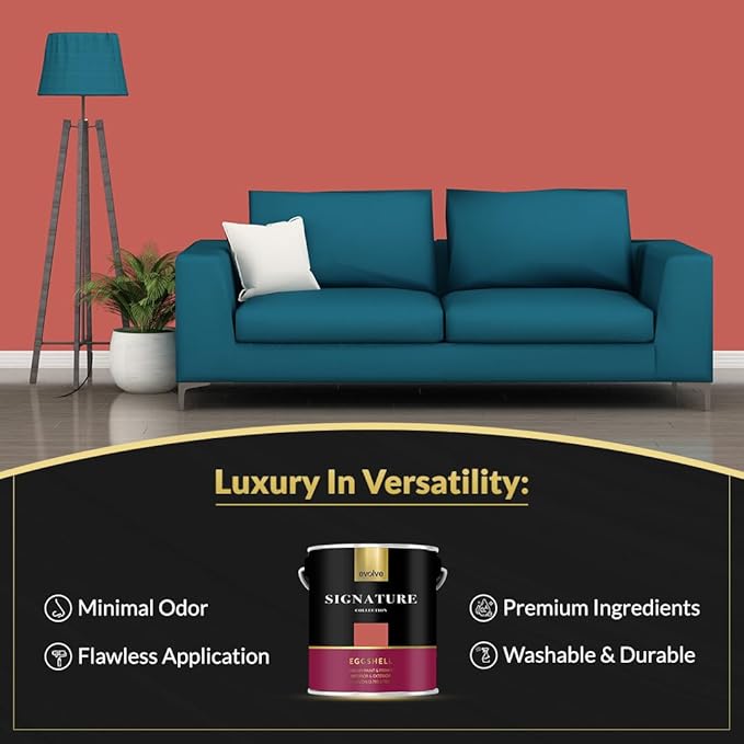 EVOLVE Signature Paint & Primer: Luxury Paint & Primer for Indoor & Outdoor Surfaces, Minimal Odor, Eggshell Sheen (Claycourt Red, 1 Gallon)