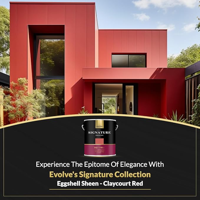 EVOLVE Signature Paint & Primer: Luxury Paint & Primer for Indoor & Outdoor Surfaces, Minimal Odor, Eggshell Sheen (Claycourt Red, 1 Gallon)
