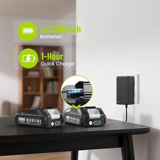 1/2" Electric Ratchet Wrench: 66Ft-lbs/400 RPM Variable Speed Cordless Power Ratchet Kit with 2x2000mAh Li-Ion Batteries, 8 Sockets, 1/4" and 3/8" Adapters, 3" Extension Bar for Auto Repair