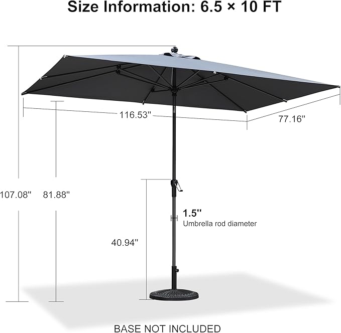 PURPLE LEAF 10' x 6.5' Rectangular Patio Umbrella Outdoor Table Umbrella Aluminum Frame Market Umbrella Sun Umbrella with 8 Sturdy Ribs & Tilt for Garden Deck Lawn & Pool Light Gray