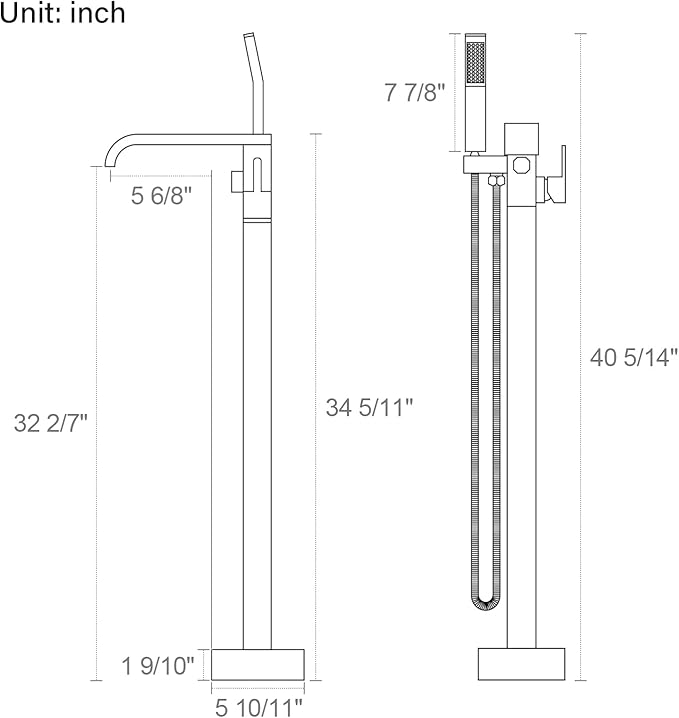 BAGNOLUX Solid Brass Floor Mount Bathtub Faucet Free Standing Tub Faucet Freestanding Tub Filler Brushed Brass High Flow Rate Swivel Spout with Hand Shower, ‎YGSLT-FANG-Brushed Brass11