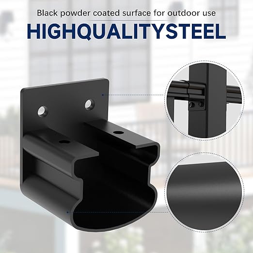 4 Pack Aluminum Fixed Railing Bracket with Level Foot, Deck Railing Bracket Connector, Black Textured Powder-Coat Finish Railing System for Outdoor Decks, Porches & Balconies (Fix Brackets)