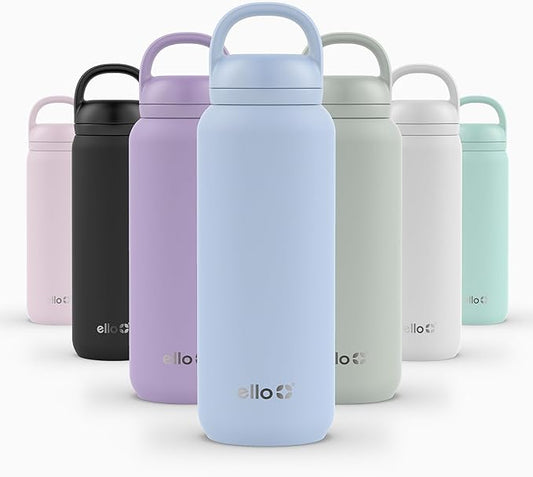 Ello Cooper Twist 32oz Stainless Steel Water Bottle with Chug Lid | Leak Proof | Double Walled and Vacuum Insulated | Built in Carry Loop | Dishwasher Safe | Halogen Blue