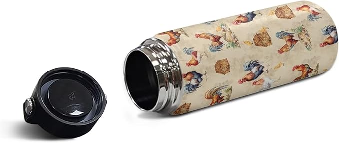 Chicken Insulated Water Bottles with Handle Stainless Steel Metal Water Bottle, Cold & Hot Water Bottle 18 Oz, Leak Proof Travel Cup