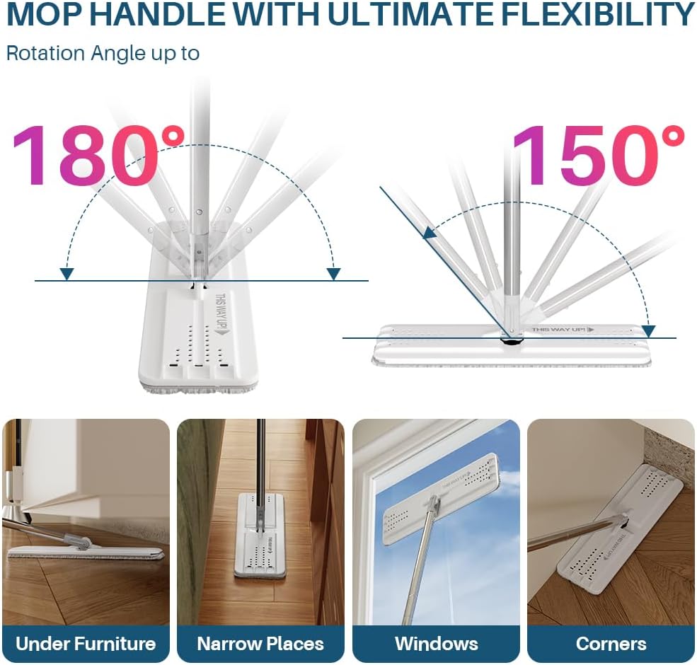 JOYMOOP Mop and Bucket Set, Dust Mops for Floor Cleaning, Wall Mop with 2 Microfiber Mop Head Replacement