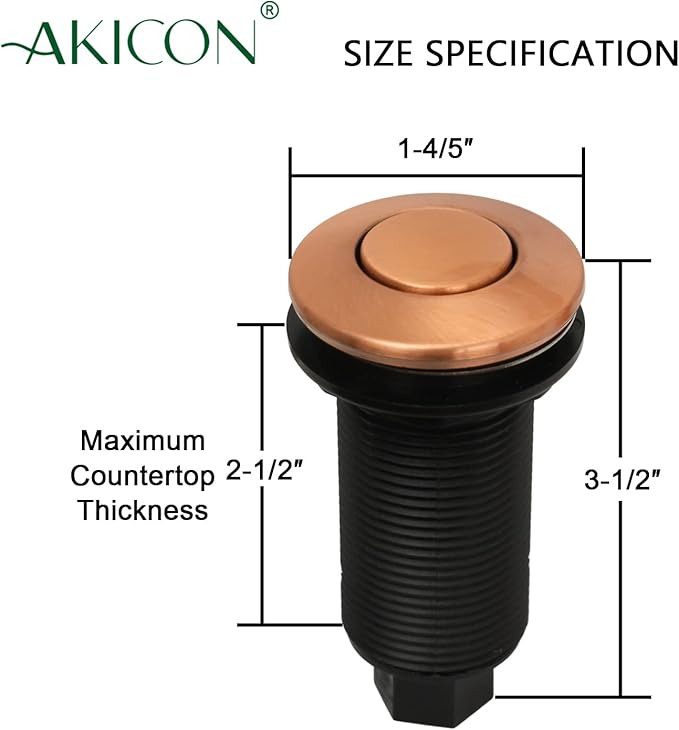 Akicon Garbage Disposal Kitchen Air Switch Kit, Dual Outlet Sink Top/Counter Top Waste Disposal On/Off Switch Kit, 2-1/2'' Max Countertop Thickness (Copper)