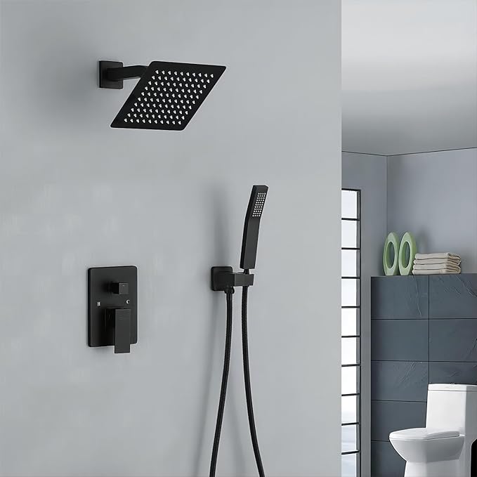 JOYWELL Shower Faucet set Matte Black Shower System with Handheld,8 Inch Shower Head and handle set