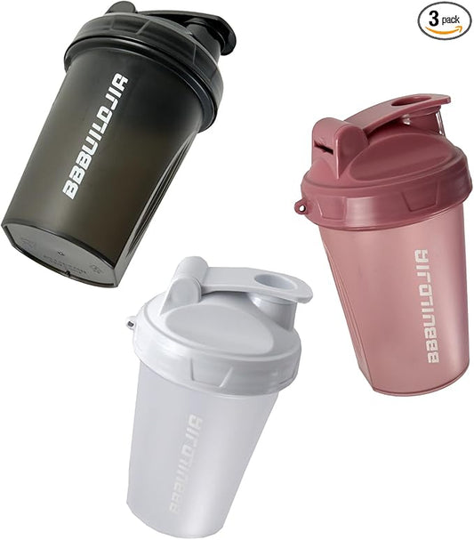 [3 PACK] 17 oz Protein Shaker Bottles Protein Mixer - Leak Proof Shaker Cups for Protein Shakes, Protein Shaker Bottle, Protein Shake Cup, BPA Free & Dishwasher Safe White/Black/Pink