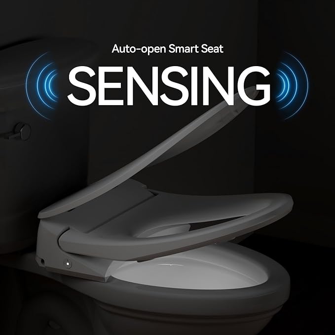 R&T V303 Auto-Open Smart Bidet Toilet Seat, Elongated Electric Bidets with Warm Water, Air Dryer, Adjustable Heated Seat, Nightlight, Bidet Attachment for Toilet