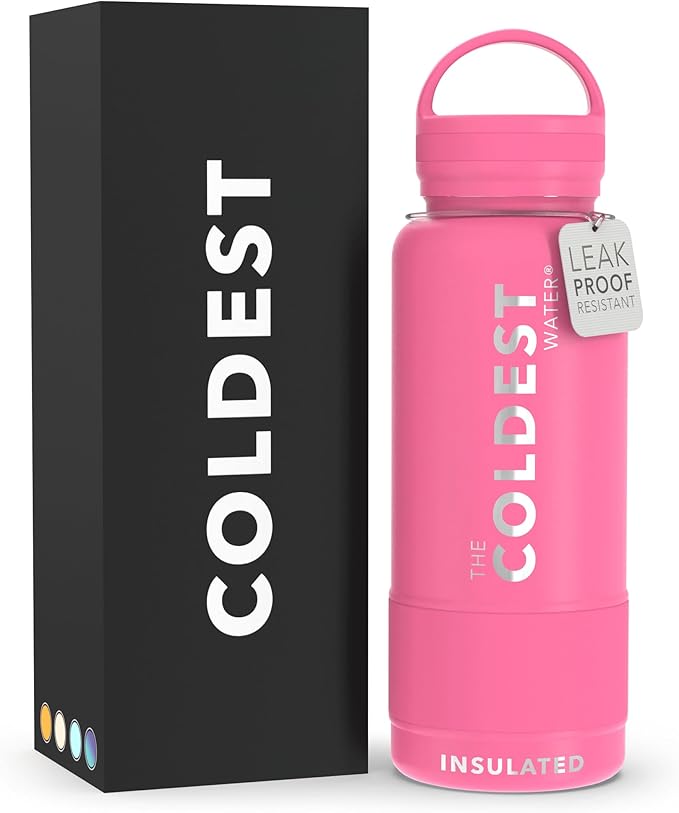 Coldest Insulated Water Bottle with Handle Lid | Leak Proof, Insulated Modern Stainless Steel, Triple Walled, Sport Thermos Bottles, Metal Flask | 32oz