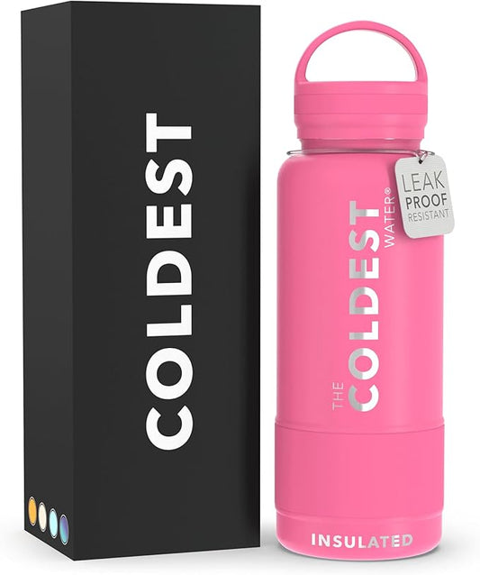 Coldest Insulated Water Bottle with Handle Lid | Leak Proof, Insulated Modern Stainless Steel, Triple Walled, Sport Thermos Bottles, Metal Flask | 32oz