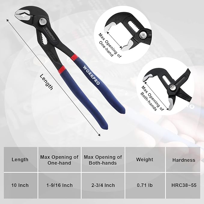 WORKPRO 10-Inch Groove Joint Pliers, Fast Adjust Tongue and Groove Pliers, V-Jaw Water Pump Pliers with Comfort Grips