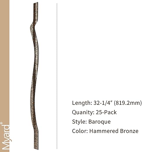Myard 32-1/4 Inches Heavy Duty Iron Deck Balusters Furniture with Screws for Facemount Railing Fencing, European Baroque Silhouette Wrought Style (25-Pack, Hammered Bronze)