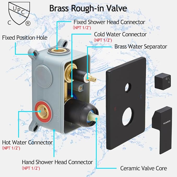 Matte Black Shower System, 8 Inch High Pressure Rain Shower with Handheld, Wall Mount Shower Faucet Set for Bathroom, Rough-in Valve Body and Trim Included