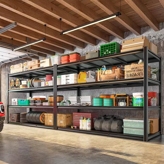 59.8" W x 59.8" H x 24.2" D Metal Storage Shelves, 2400LBS Garage Shelving Unit with Adjustable Shelf, 4 Tier Storage Rack for Garage, Pantry, Warehouse, Basement, Black, 2 Pack