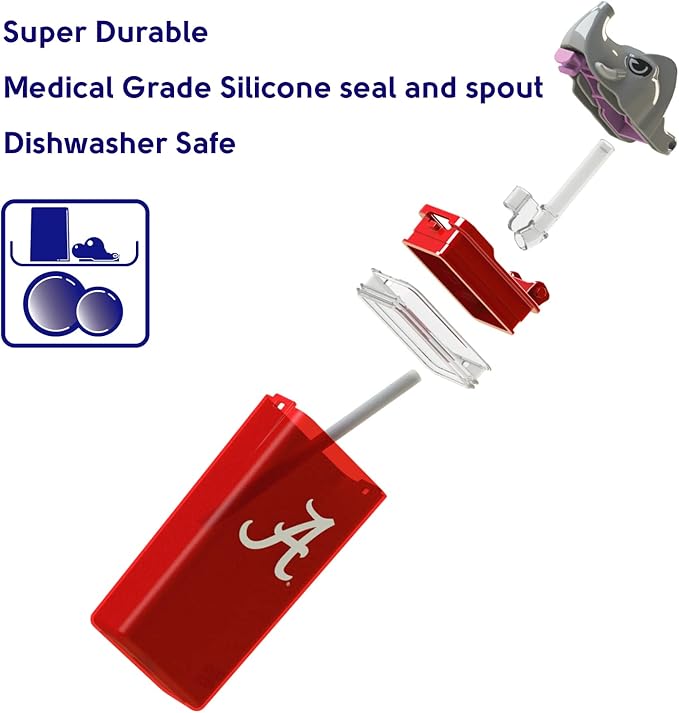 Reusable Water Bottle | Officially Licensed NCAA Sports Bottle | BPA Free | Dishwasher Safe | Big Al Mascot | 12 oz Drink in the Box - The University of Alabama