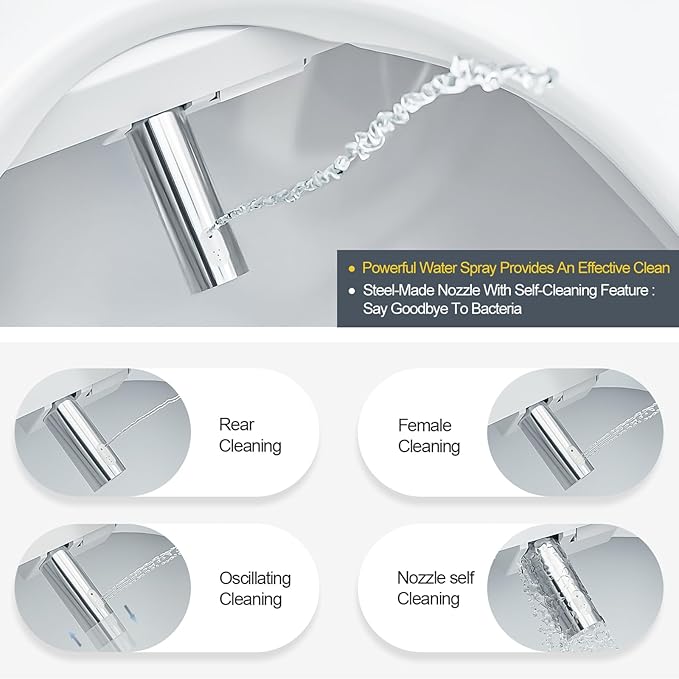 ZMJH Bidet Toilet Seat, Electric Smart Heated Seat with Slow Closes, Vortex Wash, Warm Dryer, Rear and Front Wash, Warm Water, Remote Control, and Night Light, White, A102S-W (Elongated)