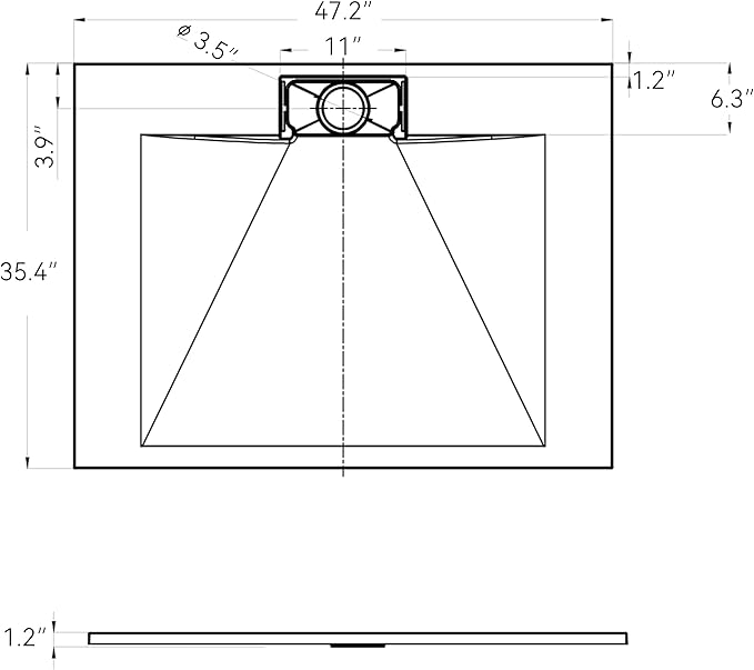 FerdY 47.2"x35.4" Low Threshold Shower Base, Non-Slip SMC Slate Stone Surface Shower Pan with SMC Drain Cover and 3-Sided Aluminum Waterproof Strip, Black