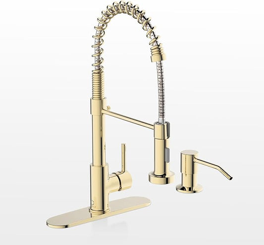 Gold Kitchen Faucet, Kitchen Faucet with Soap Dispenser, Pull Down Kitchen Faucet with Sprayer, Single Handle Kitchen Sink Faucet with Dual Function Spray Head, Camper Laundry RV Faucet,PVD
