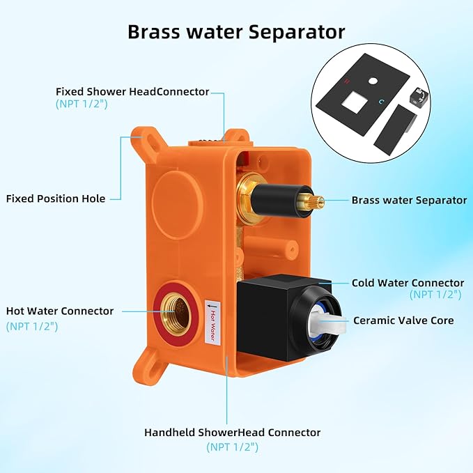 Bathroom Shower Faucet Set，12 Inch Rain Shower Head with Handheld Spray，Brass Shower Valve Trim Kit，Wall Mounted Square Rain Shower System (Matte black)